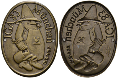 Бавария бирка участника 1983 IGA конкурс садоводов Баварии (28 апреля - 9 октября), с отверстиями для крепления, размер 42 Х 32 мм. латунь 1085-2-33