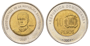 Доминиканская Республика (Доминикана) 10 песо 2007 KM 106 биметалл UNC 4693-113
