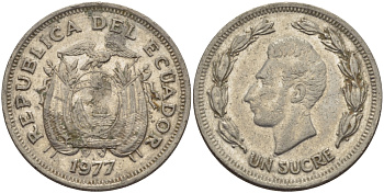 ЭКВАДОР 1 СУКРЕ 1977 АНТОНИО ХОСЕ де СУКРЕ KM 78b сталь плакированная никелем 31-352