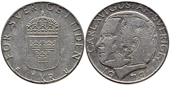 Швеция 1 крона 1978 Карл XVI Густав (1973- ) KM 852 медь плакированная медно-никелем 57-555