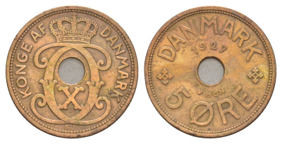 Дания 5 эре 1927 HCN, Кристиан X (1912-1947) KM 828 бронза 4657-235