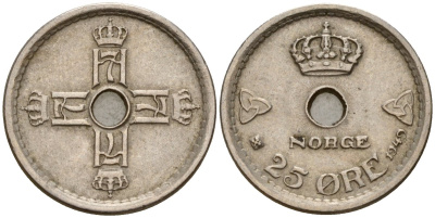 Норвегия 25 эре 1949 Хокон VII (1905-1957) KM 384 медно-никель 4189-751