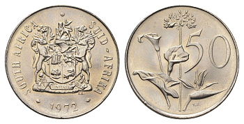 ЮАР 50 центов 1972 Зантедеския Эллиота (калла), герб KM 87 никель UNC 4693-331