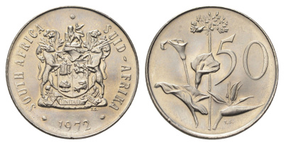 ЮАР 50 центов 1972 Зантедеския Эллиота (калла), герб KM 87 никель UNC 4693-331
