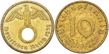 Германия 10 рейхспфеннигов 1939 E KM 92, J. 364 алюминиевая бронза 261-1057