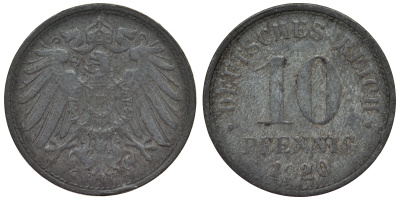 Германия 10 пфеннигов 1920 KM 26, J. 299, Weege 8 цинк 4119-325