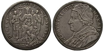 Ватикан 1 пиастр 1702 Климент XI. На восстановление базилики Санта-Мария-ин-Трастевере, повреждение гурта Dav. 1429, Muntoni 33 серебро 10-005-52