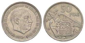 Испания 50 песет 1957 (60) Франсиско Франко (1939-1975) KM 788 медно-никель 4645-521