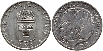 Швеция 1 крона 2000 Карл XVI Густав (1973- ) KM 852а медно-никель 4364-3455