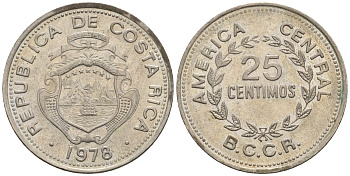 Коста-Рика 25 сентимо 1978 KM 188.1, Schoen 43 медно-никель 4116-914