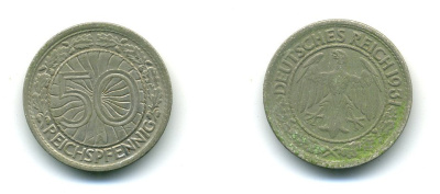 Германия 50 рейхспфеннигов 1928 A KM 49, J.324 никель 54-561