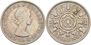 Великобритания 2 шиллинга (флорин) 1957 Елизавета II (1952-2022) KM 906, Spink 4146 медно-никель 4117-1025
