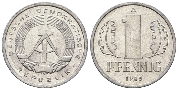 ГДР 1 пфенниг 1985 А KM 8.2 алюминий 4651-128