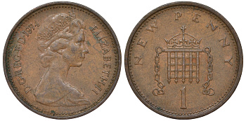 Великобритания 1 пенни 1974 Елизавета II (1952-2022) KM 915, Spink 4237 (B1) бронза 4596-438