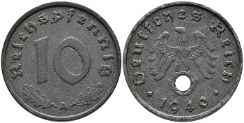 Германия 10 рейхспфеннигов 1940 A KM 101, J. 371 цинк 95-731