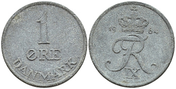 ДАНИЯ 1 ЭРЕ 1964 С; S, ФРЕДЕРИК IX (1947-1972) KM 839.2 цинк 46-1147