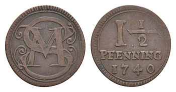 Мюнстер 1 1/2 пфеннига 1740 KM 336 медь 633-1021