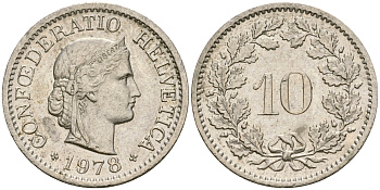 Швейцария 10 раппенов 1978 KM 27 медно-никель 4364-1347
