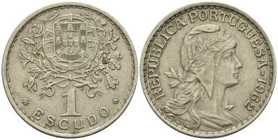 Португалия 1 эскудо 1962 KM 578 медно-никель 4148-416