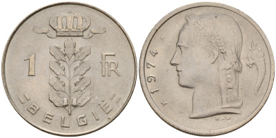 Бельгия 1 франк 1974 Belgie KM 143.1 медно-никель  UNC  4187-156