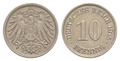 Германия 10 пфеннигов 1915 A, Вильгельм II (1888-1918) KM 12, J. 13 медно-никель 4640-336