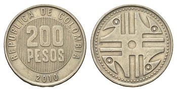 Колумбия 200 песо 2010 KM 287 медь цинк никель 4698-232