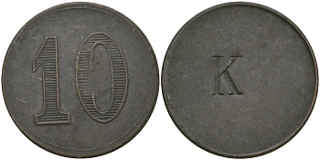 ФРАНЦИЯ 10 САНТИМОВ ND ПЛАТЕЖНЫЙ ЖЕТОН НАЧАЛА XX ВЕКА, НОМИНАЛ НА АВЕРСЕ, НА РЕВЕРСЕ НАДЧЕКАНКА БУКВЫ К, ЦИФРЫ НОМИНАЛА 12 ММ., ДИАМЕТР 24 ММ. медь 65-435