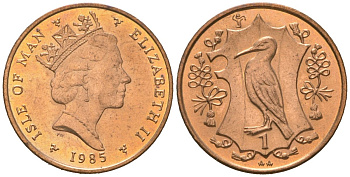 Остров Мэн 1 пенни 1985 Елизавета II (1952-2022) KM 143 бронза UNC 4618-563