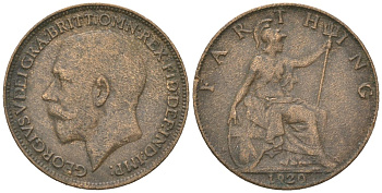Великобритания 1 фартинг 1920 Георг V (1910-1936) KM 808.2, Spink 4060 бронза 4617-859