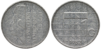 Нидерланды 1 гульден 1982 Беатрикс (1980-2013) KM 205 никель 4122-126