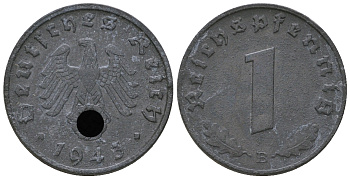 Германия 1 рейхспфенниг 1943 B KM 97, J. 369 цинк 4668-1149