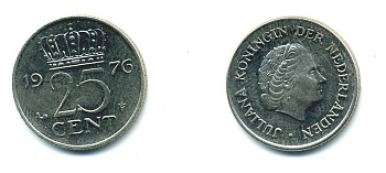 НИДЕРЛАНДЫ 25 ЦЕНТОВ 1976 ЮЛИАНА KM 183 никель 76-525