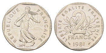 Франция 2 франка 1981 KM 942.1 никель UNC 4118-524