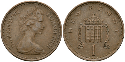 Великобритания 1 пенни 1973 Елизавета II (1952-2022) KM 915, Spink 4237 (B1) бронза 176-614