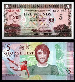 Северная Ирландия 5 фунтов 2006 Футболист Джордж Брест Pick 339 бумага UNC (пресс) 451-1234-1