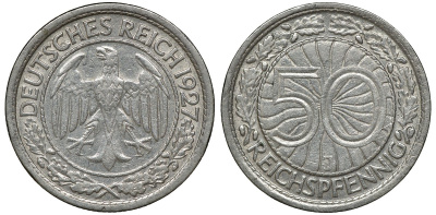Германия 50 рейхспфеннигов 1927 J KM 49, J. 324 никель 72-1146