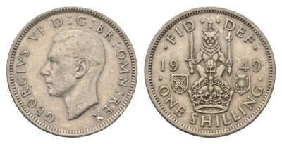 Великобритания 1 шиллинг 1949 Георг VI (1936-1952), Шотландский герб KM 877, Spink 4109 медно-никель 4663-152
