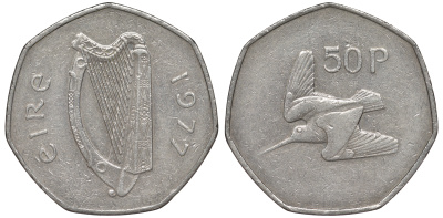 Ирландия 50 пенсов 1977 Вальдшнеп KM 24 медно-никель 4526-231