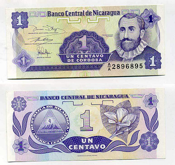 Никарагуа 1 сентаво ND (1991) Франсиско Эрнандес де Кордоба, плюмерия Pick 167 бумага UNC (ПРЕСС) 6287-50-3-2