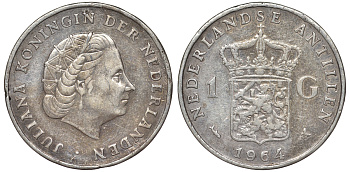 Нидерландские Антилы 1 гульден 1964 Юлиана (1948-1980) KM 2 серебро 36-1025