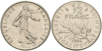 Франция 1/2 франка 1984 сеятель KM 931.1 никель 25-1045