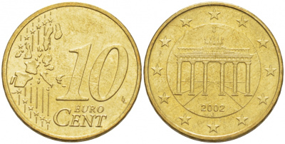 ФРГ 10 ЕВРОЦЕНТОВ 2002 J KM 210 латунь 86-164