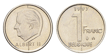 Бельгия 1 франк 1997 Belgique, Альберт II (1993-2013) KM 187 сталь плакированная никелем UNC 4617-959