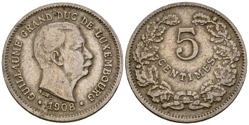 Люксембург 5 сантимов 1908 Вильгельм IV (1905-1912) KM 26 медно-никель 4602-352