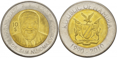 Намибия 10 долларов 2010 20 лет банку Намибии биметалл KM NEW UNC 32-122
