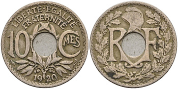 Франция 10 сантимов 1920 KM 866a, Le Franc 138.3 медно-никель 4143-845