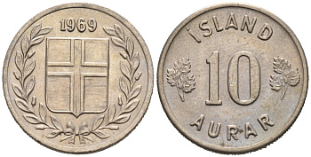 Исландия 10 эйре 1969 KM 10 медно-никель 4564-634