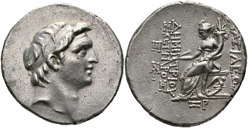 ДРЕВНЯЯ ГРЕЦИЯ, ГОСУДАРСТВО СЕЛЕВКИДОВ ТЕТРАДРАХМА 153 - 152 гг. до н.э. ДЕМЕТРИЙ I СОТЕР, ТИХЕ - ЭЛЛИНИСТИЧЕСКОЕ БОЖЕСТВО СЛУЧАЯ, УДАЧИ И СУДЬБЫ, АНТИОХИЯ, GOOD VERY FINE, 16,40 гр HGC 798 серебро 1073-8-35