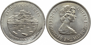 Джерси 25 пенсов 1977 25 лет правления Елизаветы II KM 44 медно-никель UNC 4386-612