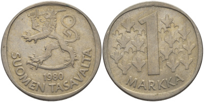 ФИНЛЯНДИЯ 1 МАРКА 1980 К KM 49а медно-никель 28-152
